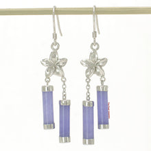 Load image into Gallery viewer, Solid Sterling Silver 925 Hawaiian Plumeria Lavender Jade Tube Hook Earrings