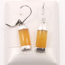 Load image into Gallery viewer, Solid Sterling Silver 925 Honey Jade Curved Leverback Earrings