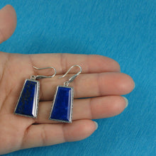 Load image into Gallery viewer, Solid Sterling Silver 925 Lapis Lazuli Antique Hook Earrings (Trapezoid 22mm)