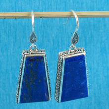 Load image into Gallery viewer, Solid Sterling Silver 925 Lapis Lazuli Antique Hook Earrings (Trapezoid 22mm)