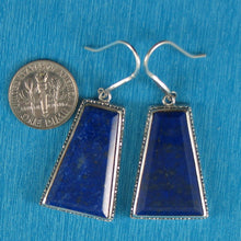 Load image into Gallery viewer, Solid Sterling Silver 925 Lapis Lazuli Antique Hook Earrings (Trapezoid 26mm, Wide)
