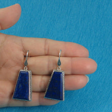 Load image into Gallery viewer, Solid Sterling Silver 925 Lapis Lazuli Antique Hook Earrings (Trapezoid 26mm, Wide)
