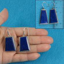 Load image into Gallery viewer, Solid Sterling Silver 925 Lapis Lazuli Antique Hook Earrings (Trapezoid 26mm, Extra Wide)