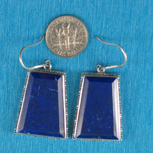 Load image into Gallery viewer, Solid Sterling Silver 925 Lapis Lazuli Antique Hook Earrings (Trapezoid 26mm, Extra Wide)