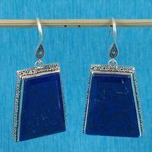 Load image into Gallery viewer, Solid Sterling Silver 925 Lapis Lazuli Antique Hook Earrings (Trapezoid 26mm, Extra Wide)