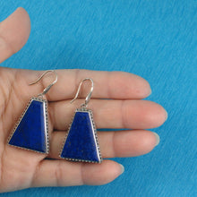 Load image into Gallery viewer, Solid Sterling Silver 925 Lapis Lazuli Antique Hook Earrings (Trapezoid 29mm)