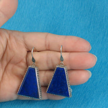 Load image into Gallery viewer, Solid Sterling Silver 925 Lapis Lazuli Antique Hook Earrings (Trapezoid 29mm)