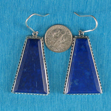 Load image into Gallery viewer, Solid Sterling Silver 925 Lapis Lazuli Antique Hook Earrings (Trapezoid 29mm, Wide)
