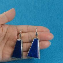 Load image into Gallery viewer, Solid Sterling Silver 925 Lapis Lazuli Antique Hook Earrings (Trapezoid 29mm, Wide)