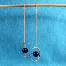 Load image into Gallery viewer, Solid Sterling Silver 925 Lapis Lazuli Threader Earrings