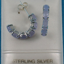 Load image into Gallery viewer, Solid Sterling Silver 925 Lavender Jade 12-Stone C Hoop Earrings