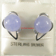 Load image into Gallery viewer, Solid Sterling Silver 925 Lavender Jade & CZ Stud Earrings