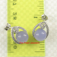Load image into Gallery viewer, Solid Sterling Silver 925 Lavender Jade & CZ Flower Stud Earrings