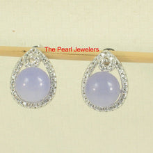 Load image into Gallery viewer, Solid Sterling Silver 925 Lavender Jade & CZ Flower Stud Earrings