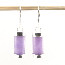 Load image into Gallery viewer, Solid Sterling Silver 925 Lavender Jade Curved Fish Hook Earrings
