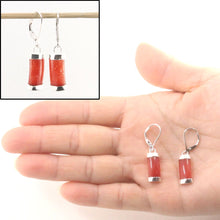 Load image into Gallery viewer, Solid Sterling Silver 925 Red Jade Curved Leverback Earrings
