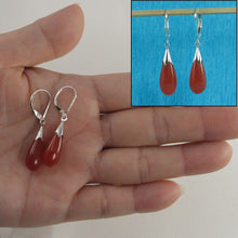 Load image into Gallery viewer, Solid Sterling Silver 925 Raindrop Red Jade Lever Back Earrings