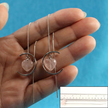 Load image into Gallery viewer, Solid Sterling Silver 925 Rose Quartz Heart Threader Earrings