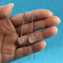Load image into Gallery viewer, Solid Sterling Silver 925 Rose Quartz Heart Threader Earrings