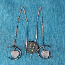 Load image into Gallery viewer, Solid Sterling Silver 925 Rose Quartz Heart Threader Earrings