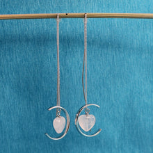 Load image into Gallery viewer, Solid Sterling Silver 925 Rose Quartz Heart Threader Earrings