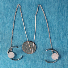 Load image into Gallery viewer, Solid Sterling Silver 925 Rose Quartz Threader Earrings