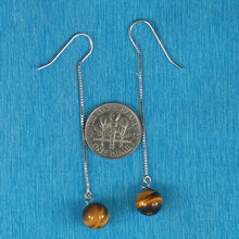 Load image into Gallery viewer, Solid Sterling Silver 925 Box Chain Tiger Eye Earrings