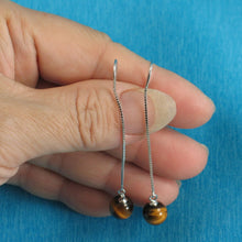 Load image into Gallery viewer, Solid Sterling Silver 925 Box Chain Tiger Eye Earrings