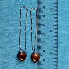 Load image into Gallery viewer, Solid Sterling Silver 925 Box Chain Hook Tiger Eye Heart Earrings (10mm)