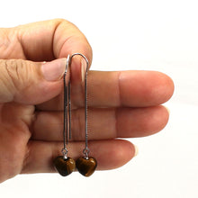 Load image into Gallery viewer, Solid Sterling Silver 925 Box Chain Hook Tiger Eye Heart Earrings (10mm)