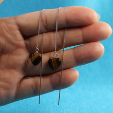 Load image into Gallery viewer, Solid Sterling Silver 925 Tiger Eye Heart Threader Earrings