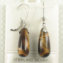 Load image into Gallery viewer, Solid Sterling Silver 925 Raindrop Tiger Eye Leverback Earrings