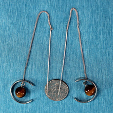 Load image into Gallery viewer, Solid Sterling Silver 925 Tiger Eye Threader Earrings