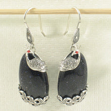 Load image into Gallery viewer, Sterling Silver Blue Sandstone Cabochon Hook Earrings