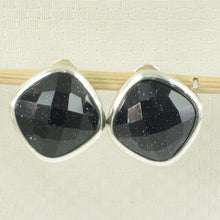 Load image into Gallery viewer, Sterling Silver Blue Sandstone Cushion Omega Back Earrings