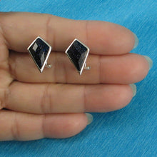 Load image into Gallery viewer, Sterling Silver Blue Sandstone Diamond Omega Back Earrings