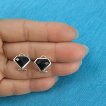 Load image into Gallery viewer, Sterling Silver Blue Sandstone Diamond Omega Back Earrings
