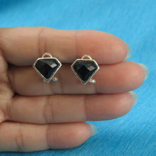 Load image into Gallery viewer, Sterling Silver Blue Sandstone Diamond Omega Back Earrings