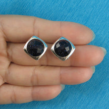 Load image into Gallery viewer, Sterling Silver Blue Sandstone Dome Omega Back Earrings