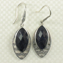 Load image into Gallery viewer, Sterling Silver Blue Sandstone Marquise Hook Earrings