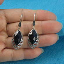 Load image into Gallery viewer, Sterling Silver Blue Sandstone Marquise Hook Earrings