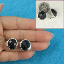 Load image into Gallery viewer, Sterling Silver Blue Sandstone Oval Omega Back Earrings