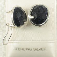 Load image into Gallery viewer, Sterling Silver Blue Sandstone Oval Omega Back Earrings