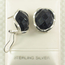 Load image into Gallery viewer, Sterling Silver Blue Sandstone Oval Omega Back Earrings