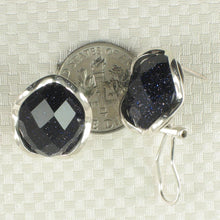 Load image into Gallery viewer, Sterling Silver Blue Sandstone Oval Omega Back Earrings