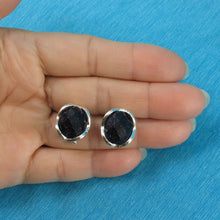 Load image into Gallery viewer, Sterling Silver Blue Sandstone Oval Omega Back Earrings