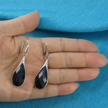 Load image into Gallery viewer, Sterling Silver Blue Sandstone Raindrop Hook Earrings