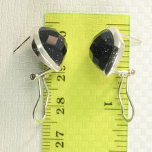 Load image into Gallery viewer, Sterling Silver Blue Sandstone Rhombus Omega Back Earrings