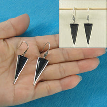 Load image into Gallery viewer, Sterling Silver Blue Sandstone Triangle Hook Earrings