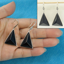 Load image into Gallery viewer, Sterling Silver Blue Sandstone Triangle Hook Earrings